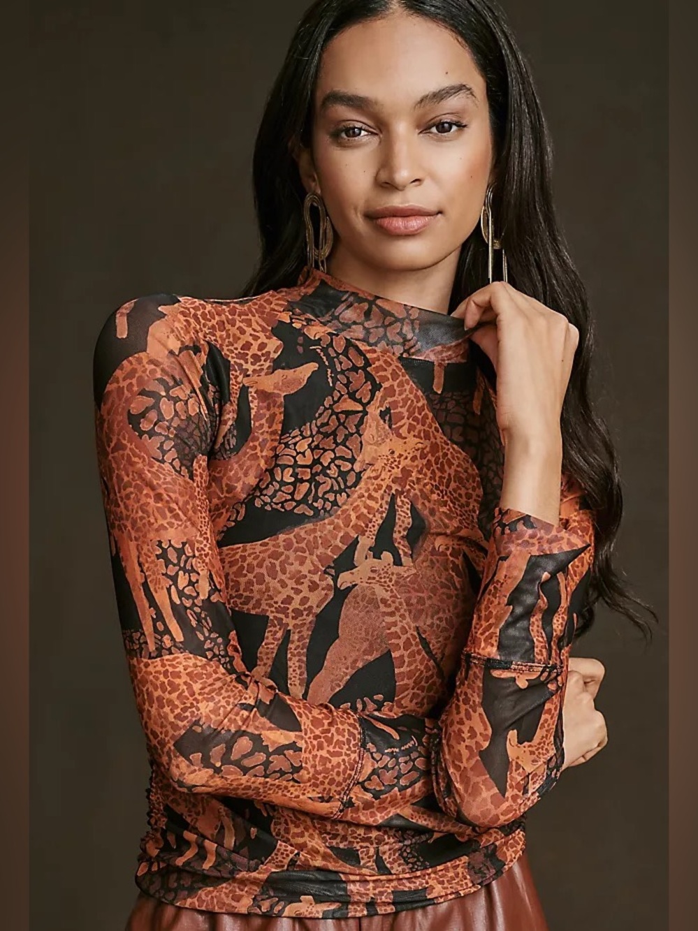 Farm Rio Giraffe Tulle Long Sleeve Blouse